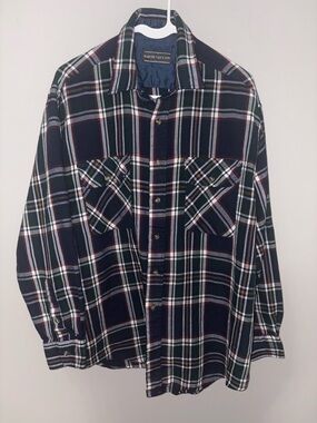 David Taylor Navy, Green & White Plaid Button-Down Shirt